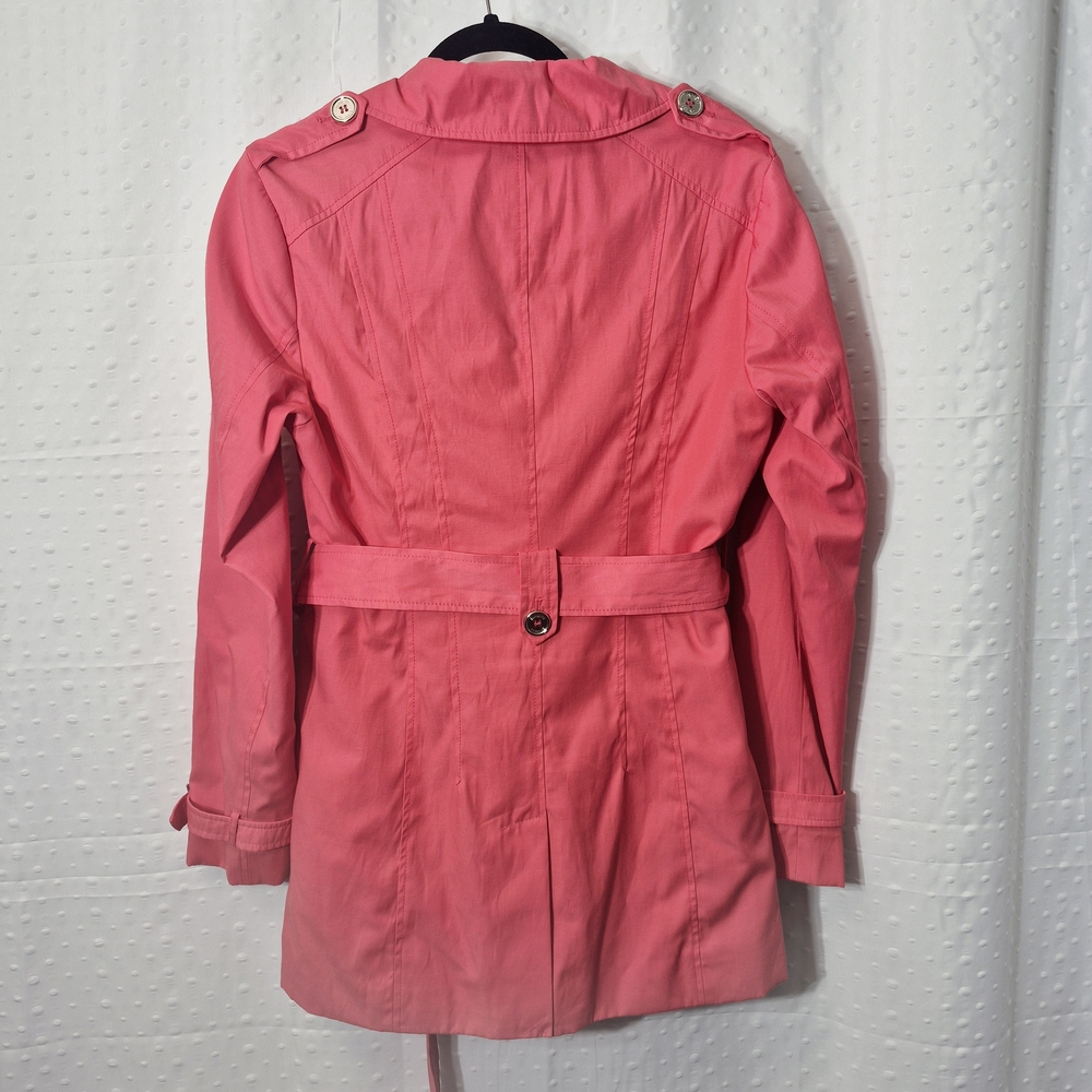 Express Women's Coral Ruffled Lepel Trench Coat Size Med - Picture 2 of 12